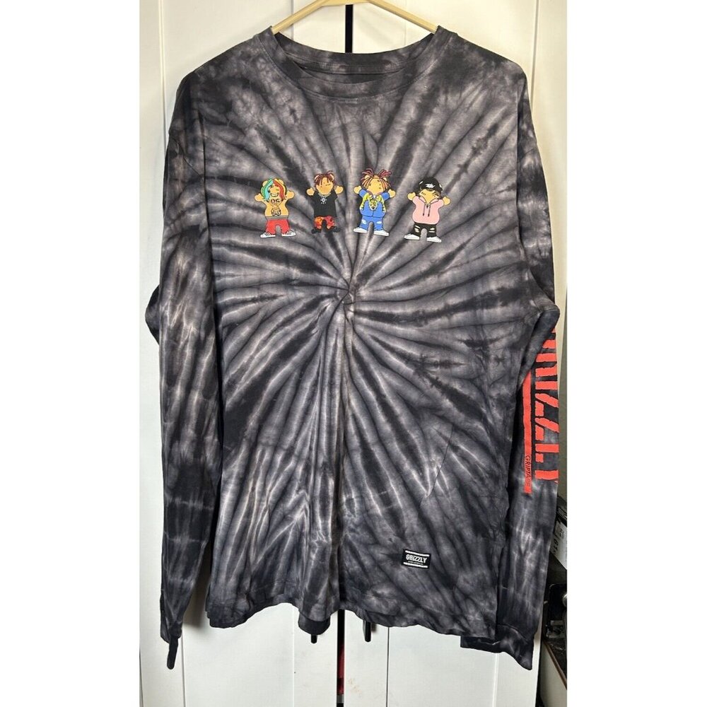 Grizzly Griptape Long Sleeve Tee Black Grey Tie Dye Graphic T-Shirt Size XL NWOT